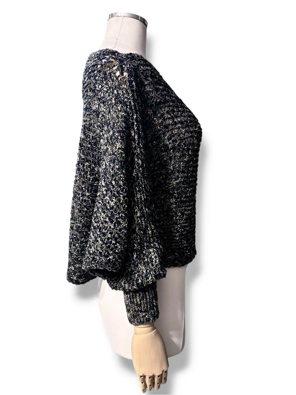 FREE PEOPLE Linen Blend Confetti Knit Boat Neck Off-The-Shoulder Crop Sweater